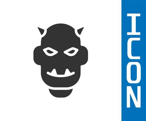 Grey Mask of the devil with horns icon isolated on white background. Vector 스톡 일러스트