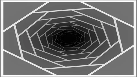Grey Mask of Spinning Squares Into Endless Square Tunnel Spinner Stock Footage 139712733