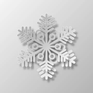 Grey matte snowflake with paper effect on a light background for winter design. Stock Illustration