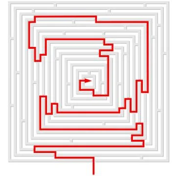 Grey maze with red solution 스톡 일러스트