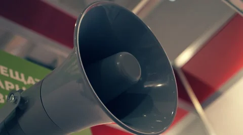 Grey megaphone to broadcast the speech on the wall Stock Footage 64736947