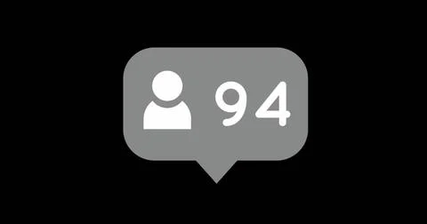Grey message bubble and profile icon with rising numbers on a 4k black Foto stock