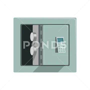 Grey metal armored opened safe box, safety business box cash secure protection Stock Illustration