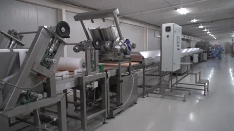 Grey metallic nut bar making machine with workers in distance 動画素材 163713702