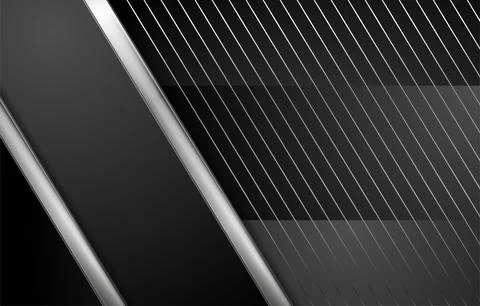 Grey metallic stripes and lines on black background, abstract tech design Stock Illustration
