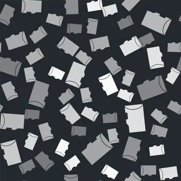 Grey Micro SD memory card icon isolated seamless pattern on black background 스톡 일러스트