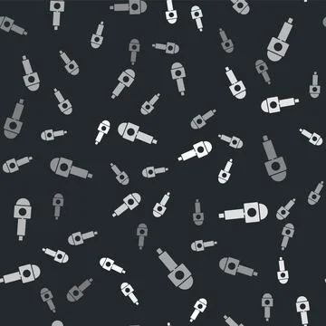 Grey Microphone icon isolated seamless pattern on black background. On air ra Stock Illustration