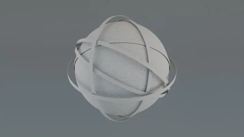 Grey Mineral Sphere With Atom Shaped Rings Seamless Background Stock Footage 256292516