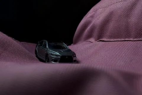Grey Mitsubishi Evolution close up Stockfoto's