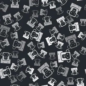 Grey Monkey icon isolated seamless pattern on black background. Vector Stock Illustration