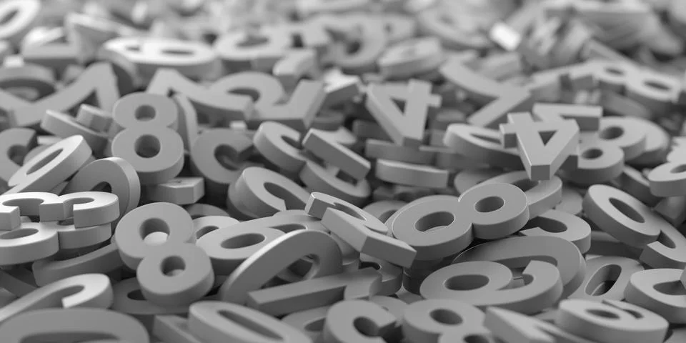Grey monochrome colored random digit numbers heap background, algebra, educat Stock Illustration