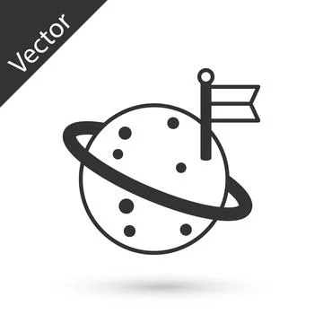 Grey Moon with flag icon isolated on white background. Vector Stock Illustration