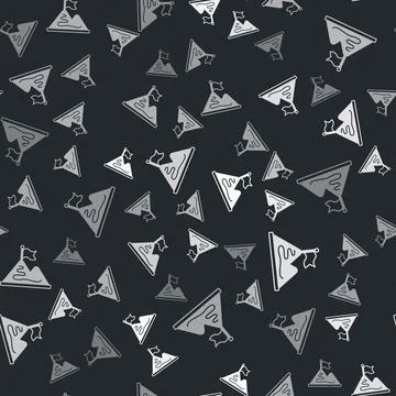 Grey Mountains with flag on top icon isolated seamless pattern on black Illustrazione stock
