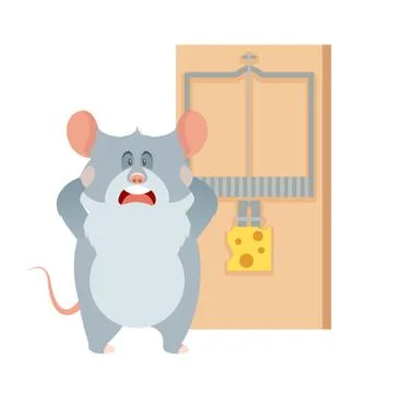Grey mouse and a mousetrap Illustrazione stock