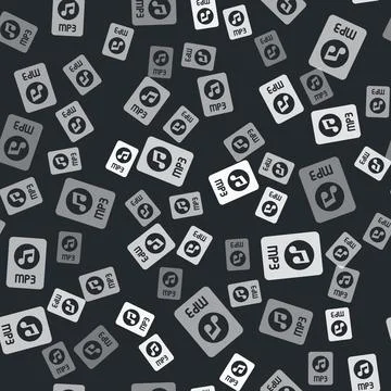 Grey MP3 file document. Download mp3 button icon isolated seamless pattern on Illustrazione stock