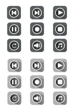 Grey multimedia buttons set. 스톡 일러스트