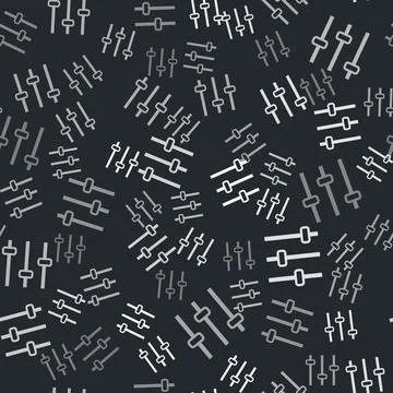 Grey Music equalizer icon isolated seamless pattern on black background. Sound Stock Illustration