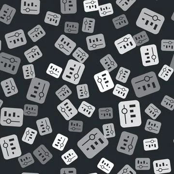 Grey Music equalizer icon isolated seamless pattern on black background. Sound Stock Illustration