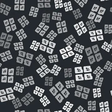Grey Music file document icon isolated seamless pattern on black background.  Illustrazione stock