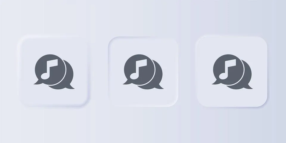 Grey Musical note in speech bubble icon isolated on grey background. Music .. Stock Illustration