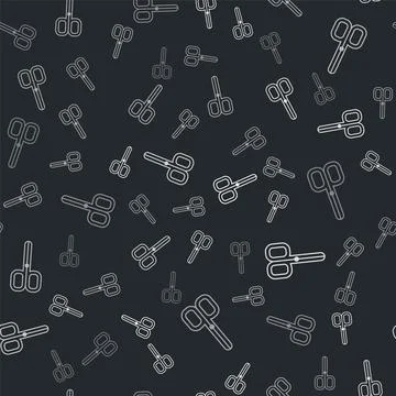 Grey Nail scissors icon isolated seamless pattern on black background. Manicure Stockillustratie