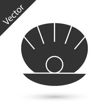 Grey Natural open shell with pearl icon isolated on white background. Scallop Stock Illustration