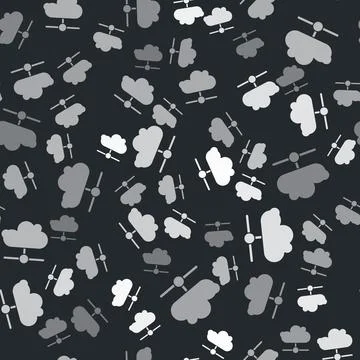 Grey Network cloud connection icon isolated seamless pattern on black background Stock Illustration