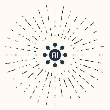 Grey Neural network icon isolated on beige background. Artificial intelligence Illustrazione stock