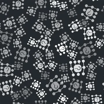 Grey Neural network icon isolated seamless pattern on black background. Art.. Illustrazione stock
