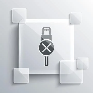 Grey No usb cable cord icon isolated on grey background. Connectors and soc.. Stockillustratie