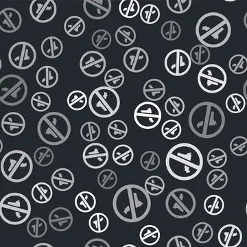 Grey No war icon isolated seamless pattern on black background. The peace sym 스톡 일러스트