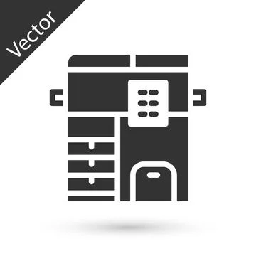 Grey Office multifunction printer copy machine icon isolated on white background Stock Illustration