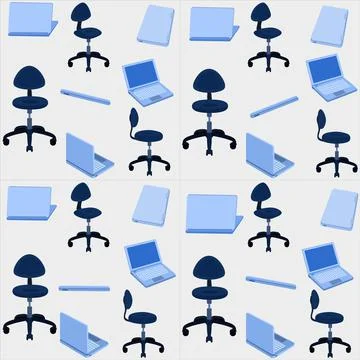 Grey office room seamless pattern with laptops Stock Illustration