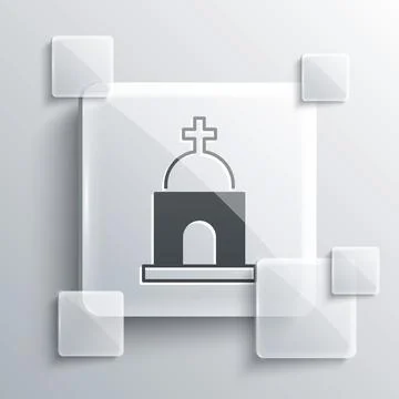 Grey Old crypt icon isolated on grey background. Cemetery symbol. Ossuary or  Ilustración de archivo