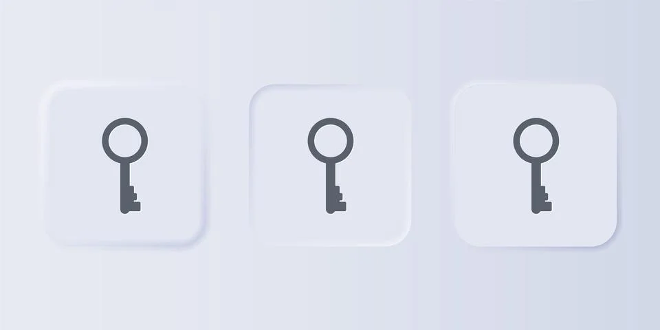 Grey Old key icon isolated on grey background. Set icons in square buttons... Stock Illustration