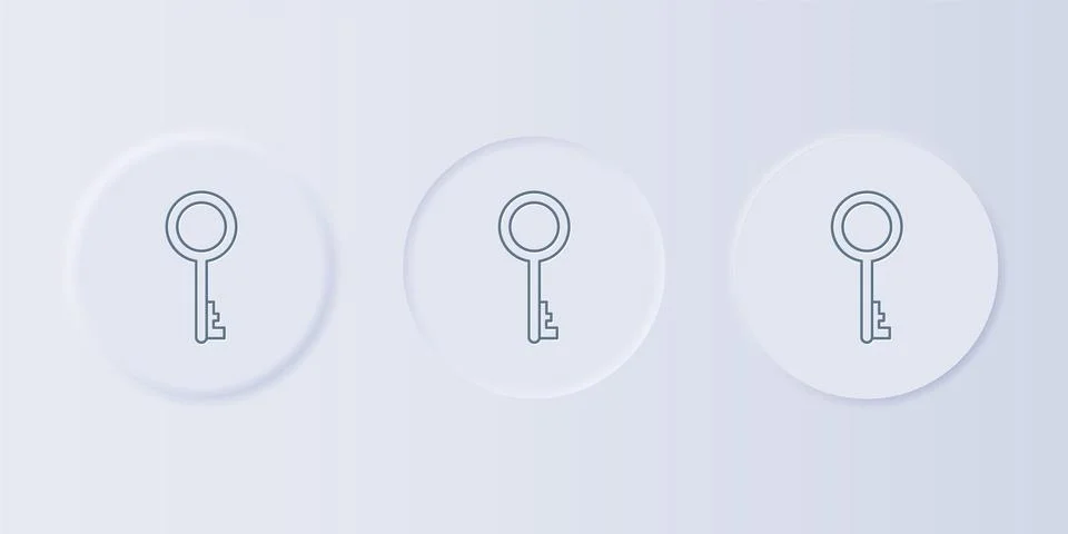 Grey Old key icon isolated on grey background. Set icons in square buttons... Stock Illustration