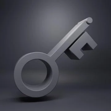 Grey Old key icon isolated on grey background. Minimalism concept. 3D rende.. Ilustração Stock
