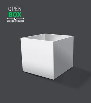 Grey open box with realistic shadows on dark background Stock Illustration