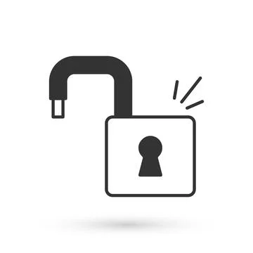 Grey Open padlock icon isolated on white background. Opened lock sign. Cyber Illustrazione stock