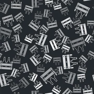 Grey Pack of beer bottles icon isolated seamless pattern on black background Stock Illustration