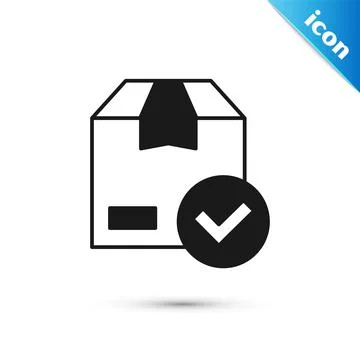 Grey Package box with check mark icon isolated on white background. Parcel box Stock Illustration