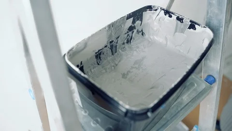 Grey paint or decorative plaster in the package Stock Footage 114240548