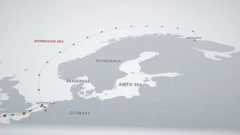 Grey Paper Perspective Map With Dashed Lanes Tracing The Bulk Route From Stock Footage 343729603