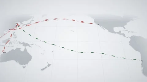 Grey Paper Perspective Map With Dashed Lanes Tracing The Copper Route From Stock Footage 343729950