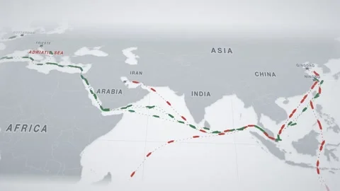 Grey Paper Perspective Map With Dashed Lanes Tracing The Containers Route From Stock Footage 343730452