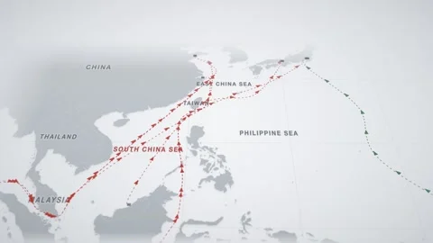 Grey Paper Perspective Map With Dashed Lanes Tracing The Lng Route From Bintulu Stock Footage 343730650