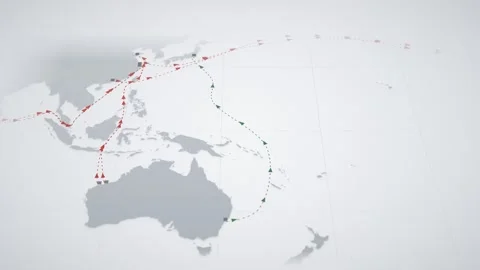 Grey Paper Perspective Map With Dashed Lanes Tracing The Coal Route From Stock Footage 343731158