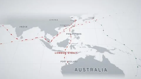 Grey Paper Perspective Map With Dashed Lanes Tracing The Iron Ore Route From Stock Footage 343731237