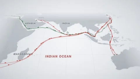 Grey Paper Perspective Map With Twin Lanes Tracing The Containers Route From Stock Footage 343730318