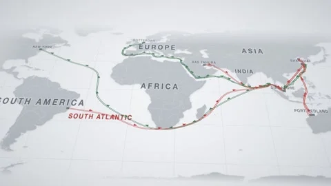 Grey Paper Perspective Map With Twin Lanes Tracing The Containers Route From Stock Footage 343730913